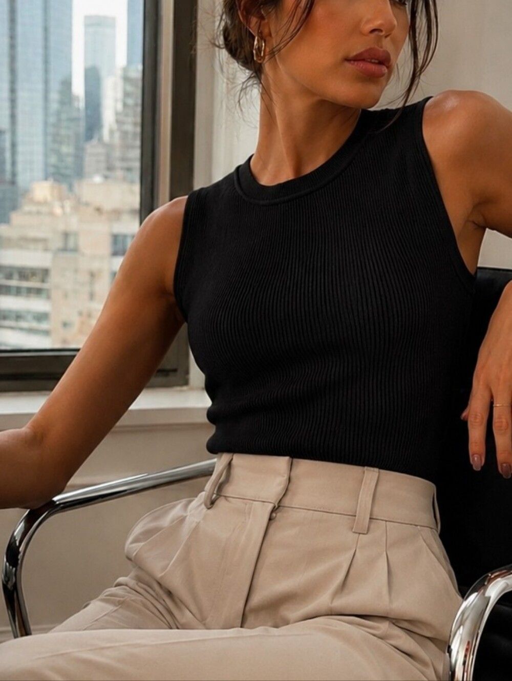 Babaton Sculpt Knit Ottoman Muscle Tank Black Minimalist Quiet Luxury S